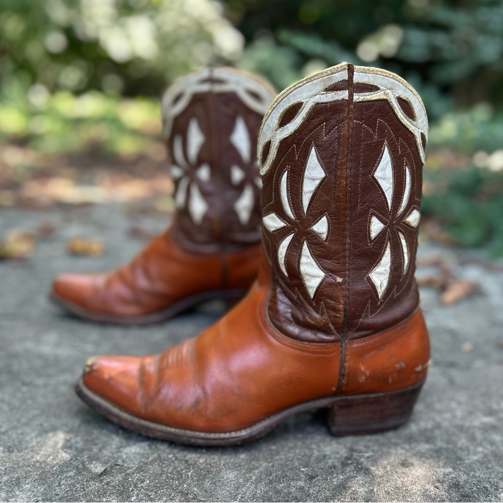 Women’s Size 9 M - 1950’s Tex Tan Of Yoakum Cowboy Western Boots Inlays